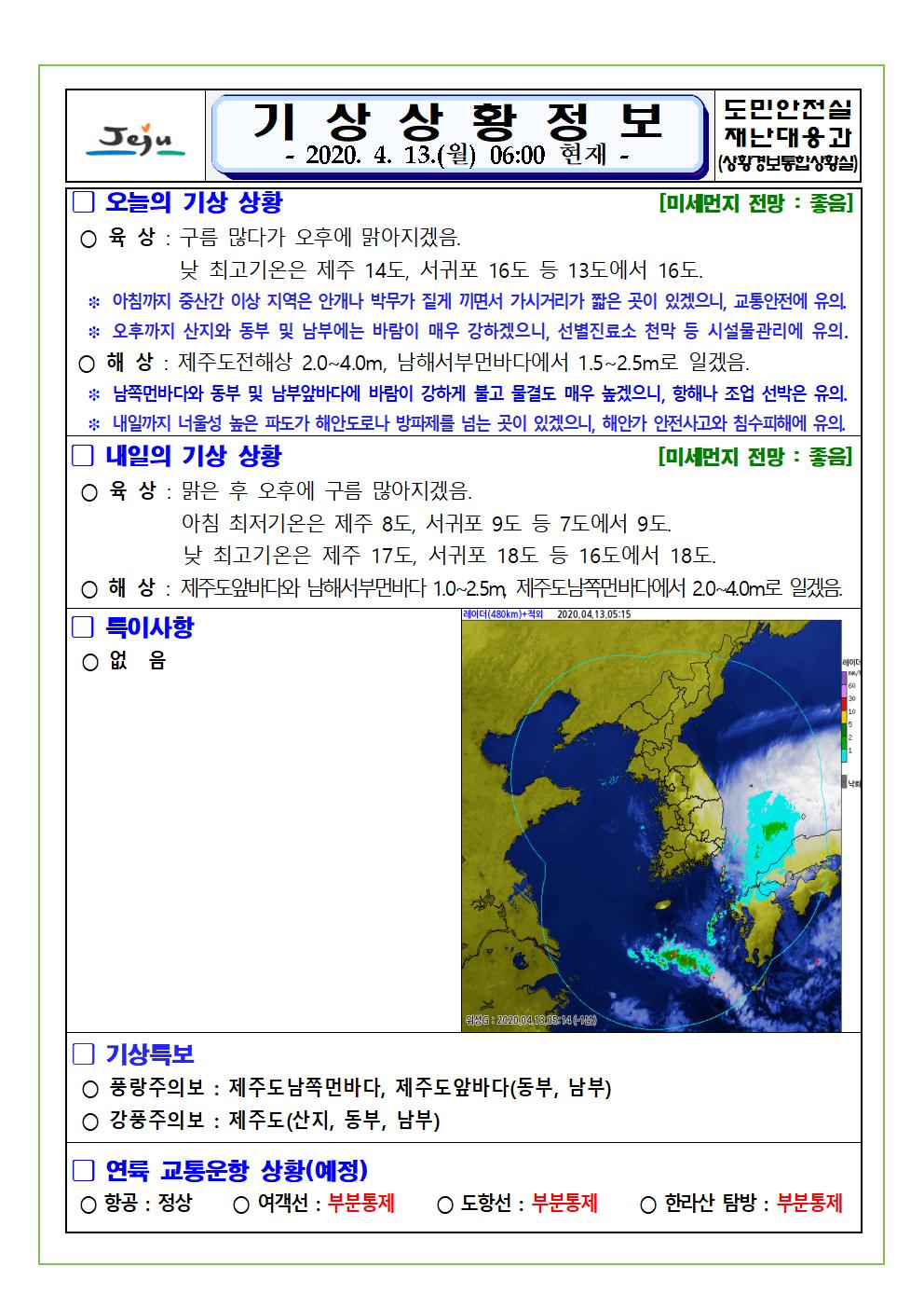 기상상황 2020. 4. 13. 월요일