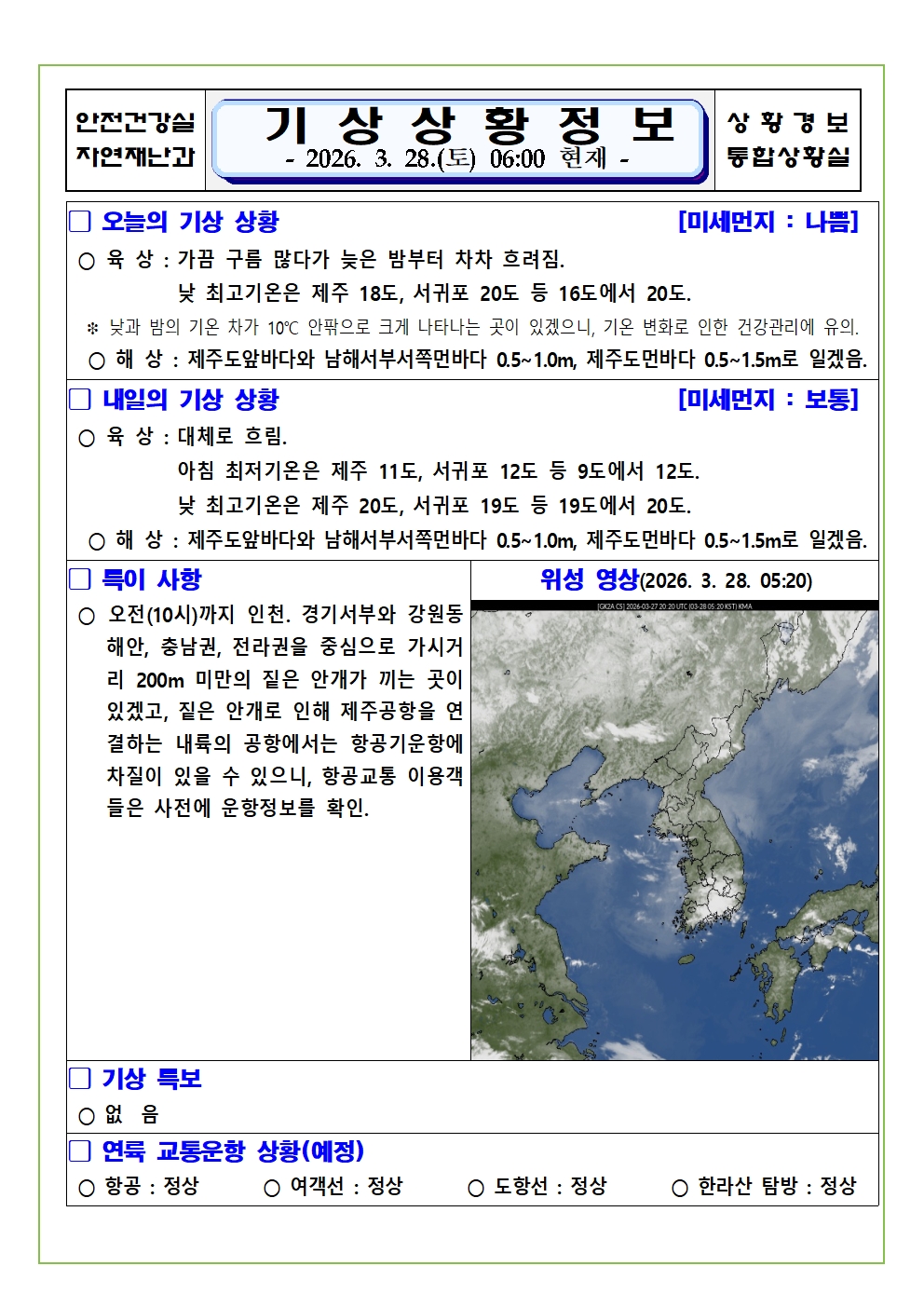 기상상황 2026. 3. 28. 토요일