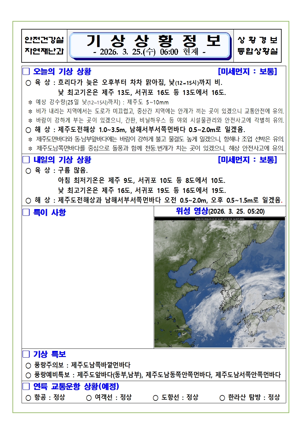 기상상황 2026. 3. 25. 수요일