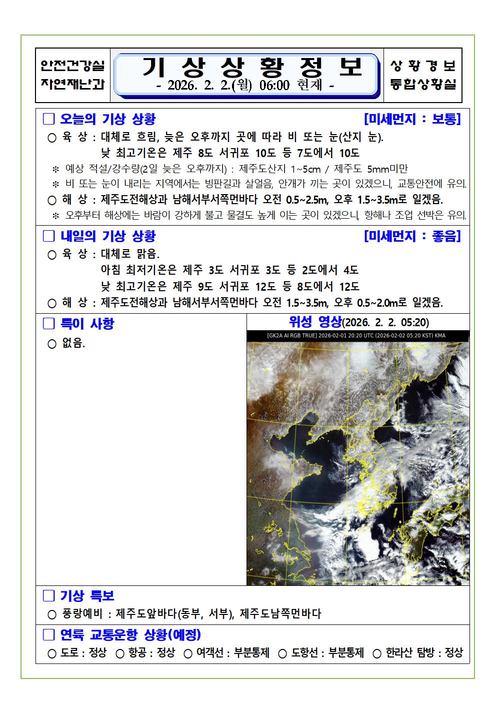 기상상황 2026. 2. 2. 월요일