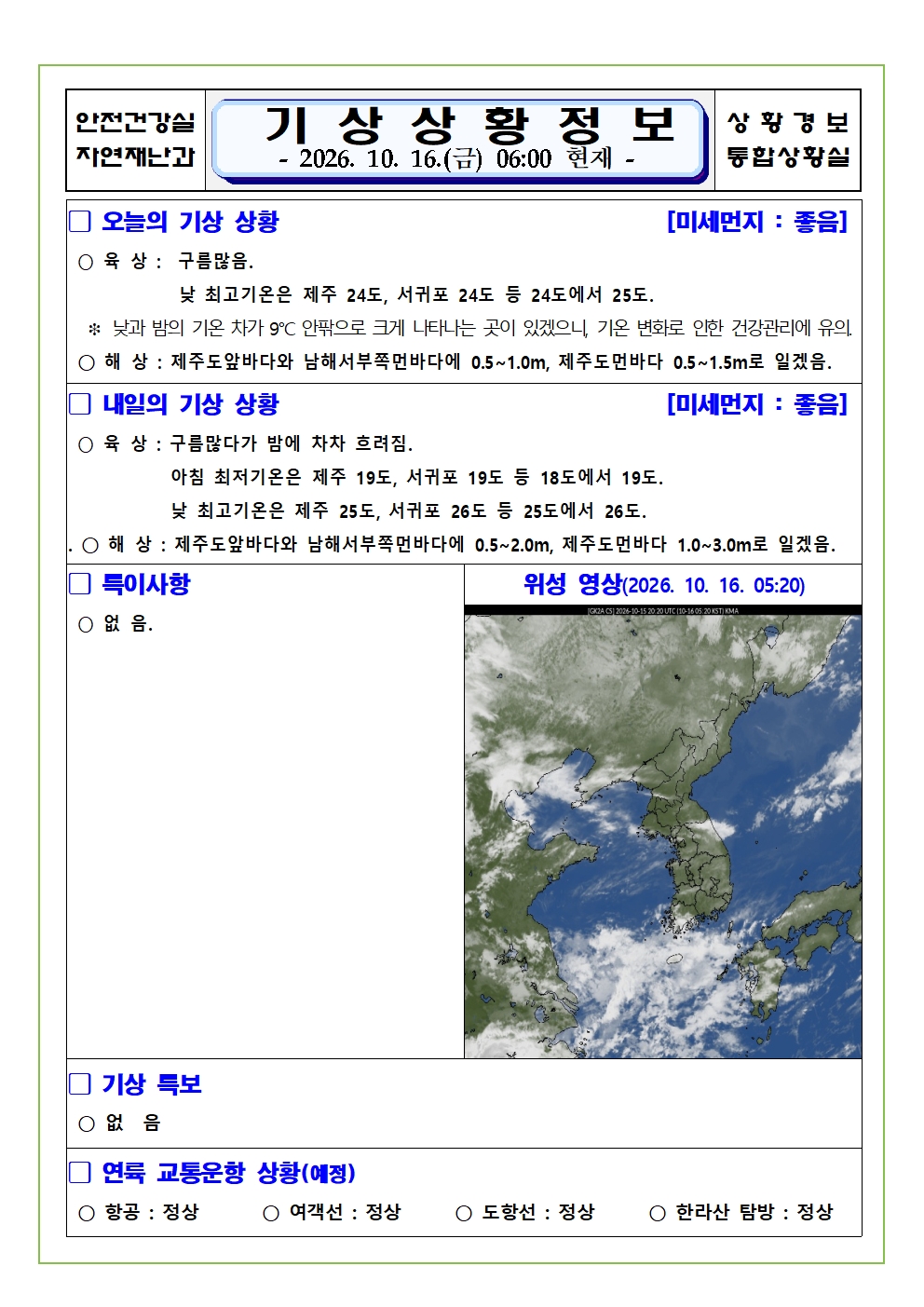 기상상황 2026.10.16. 금요일