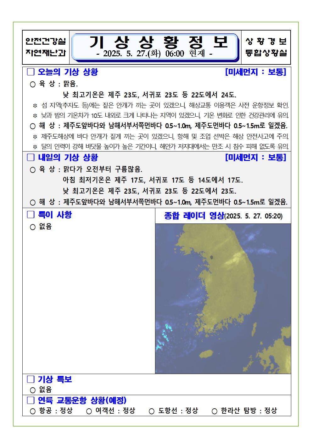 기상상황 2025. 5. 27. 화요일