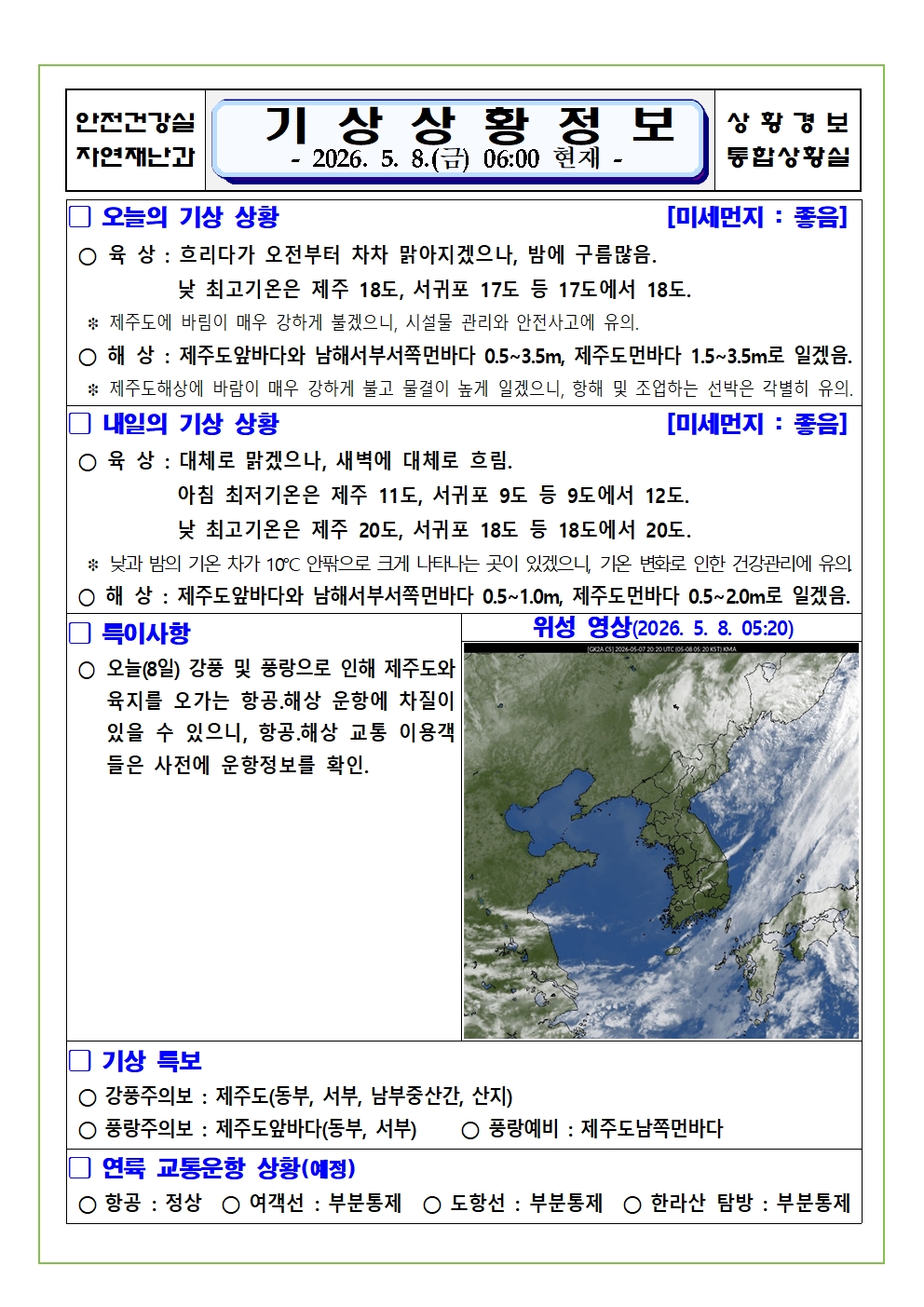 기상상황 2026. 5. 8. 금요일