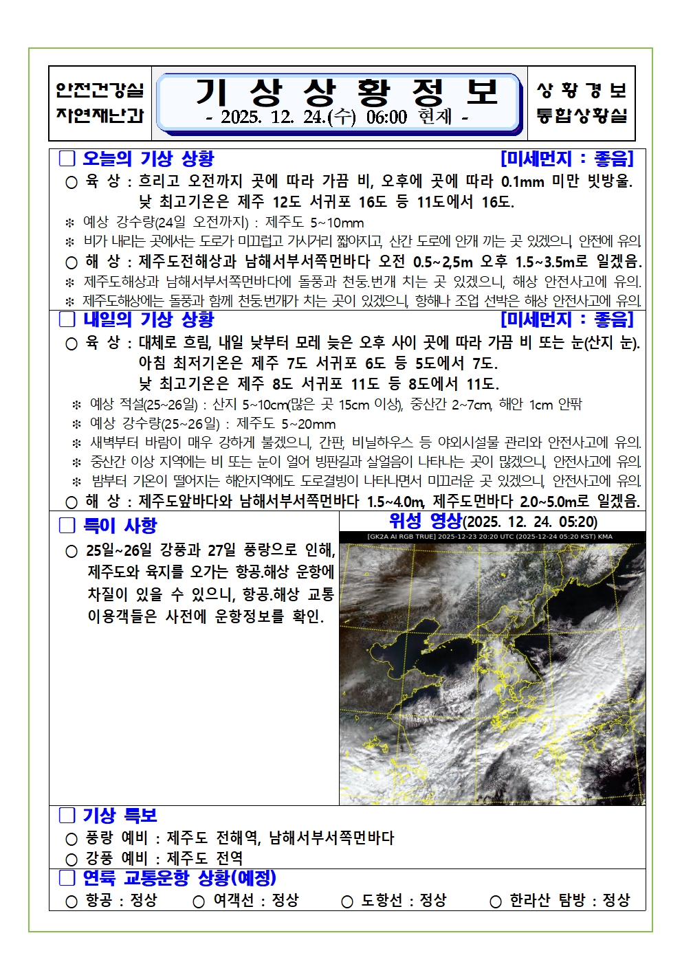 기상상황 2025. 12. 24. 목요일