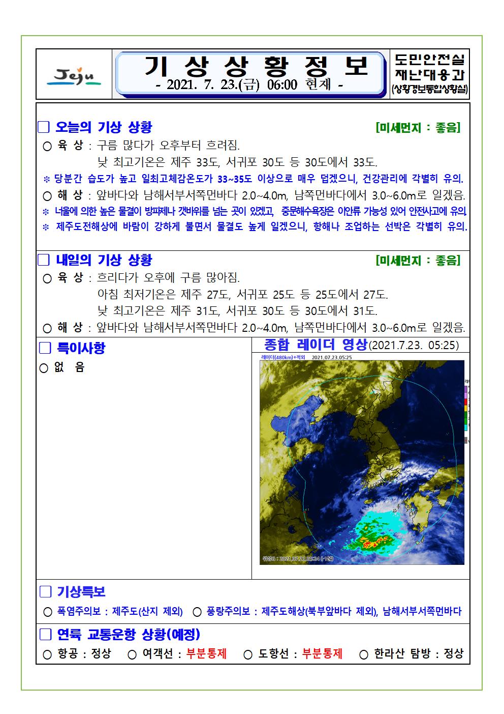 기상상황 2021.7.23. 금요일