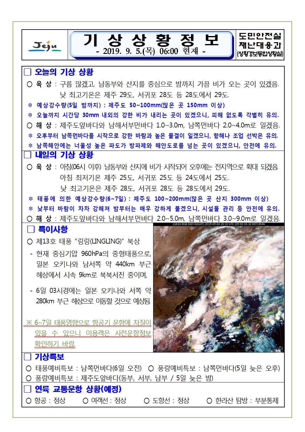 기상상황 정보 2019.9.5. 목요일