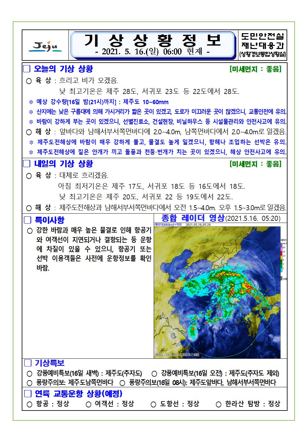 기상상황 2021. 5. 16. 일요일