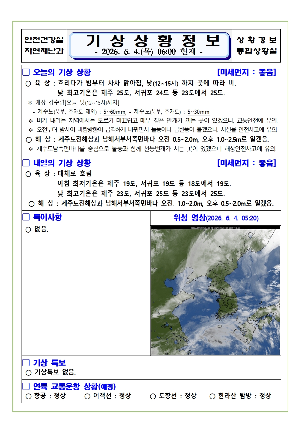 기상상황 2026. 6. 4. 목요일