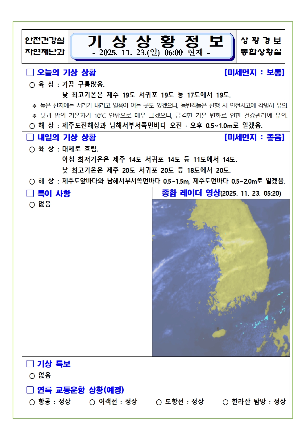기상상황 2025. 11. 23. 일요일