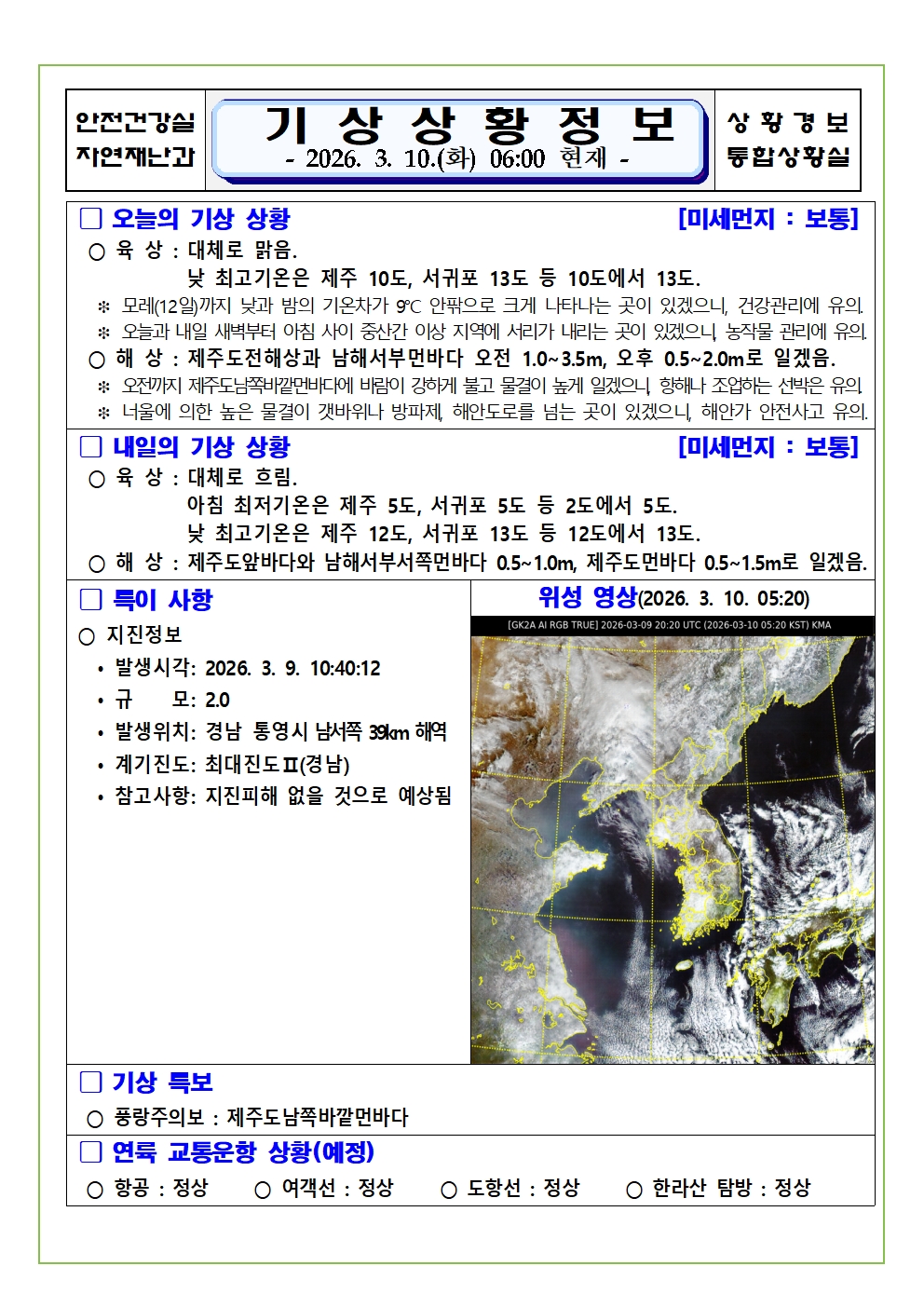 기상상황 2026. 3. 10. 화요일