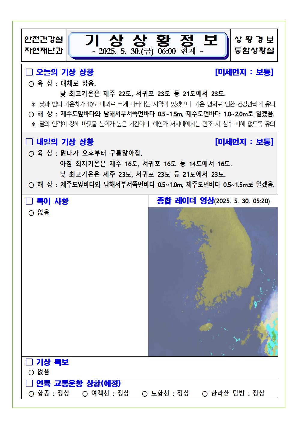 기상상황 2025. 5. 30. 금요일