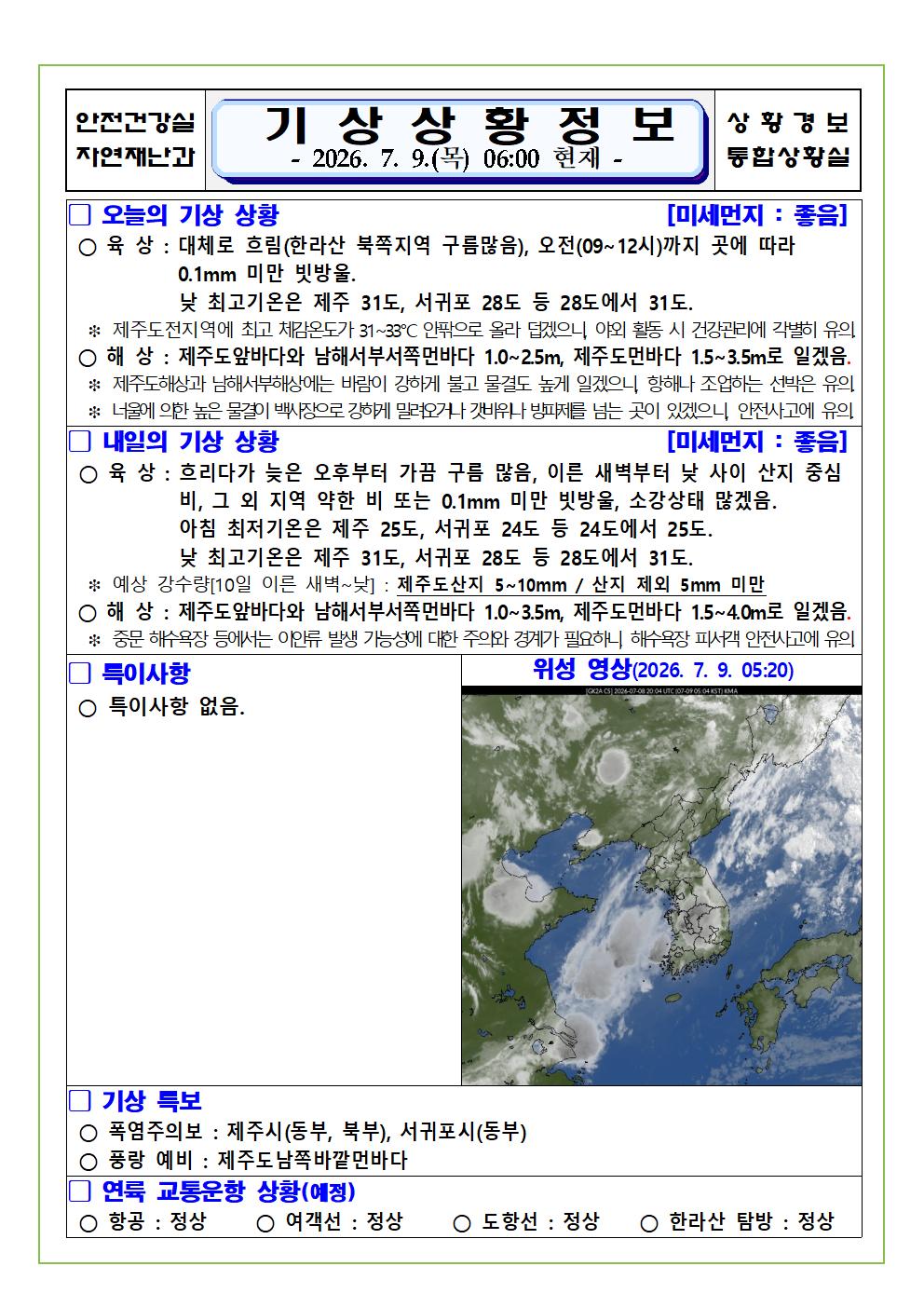 기상상황 2026. 7. 9. 목요일