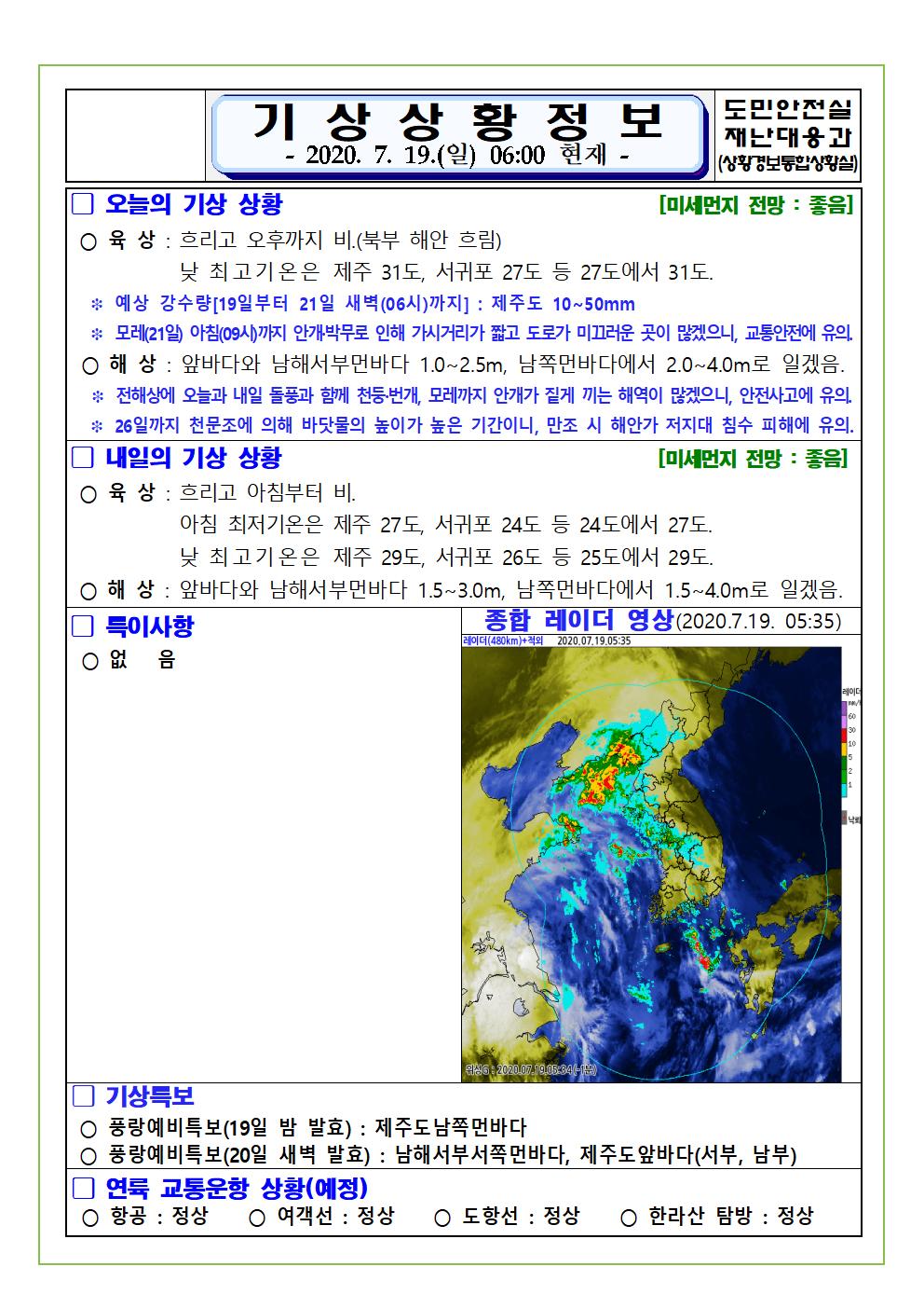 기상상황 2020. 7. 19. 일요일