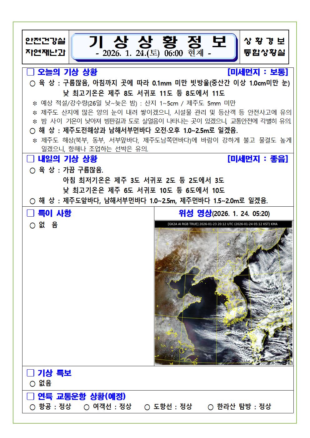 기상상황 2026. 1. 24. 토요일