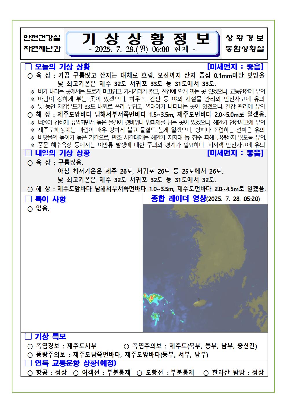 기상상황 2025. 7. 28. 월요일