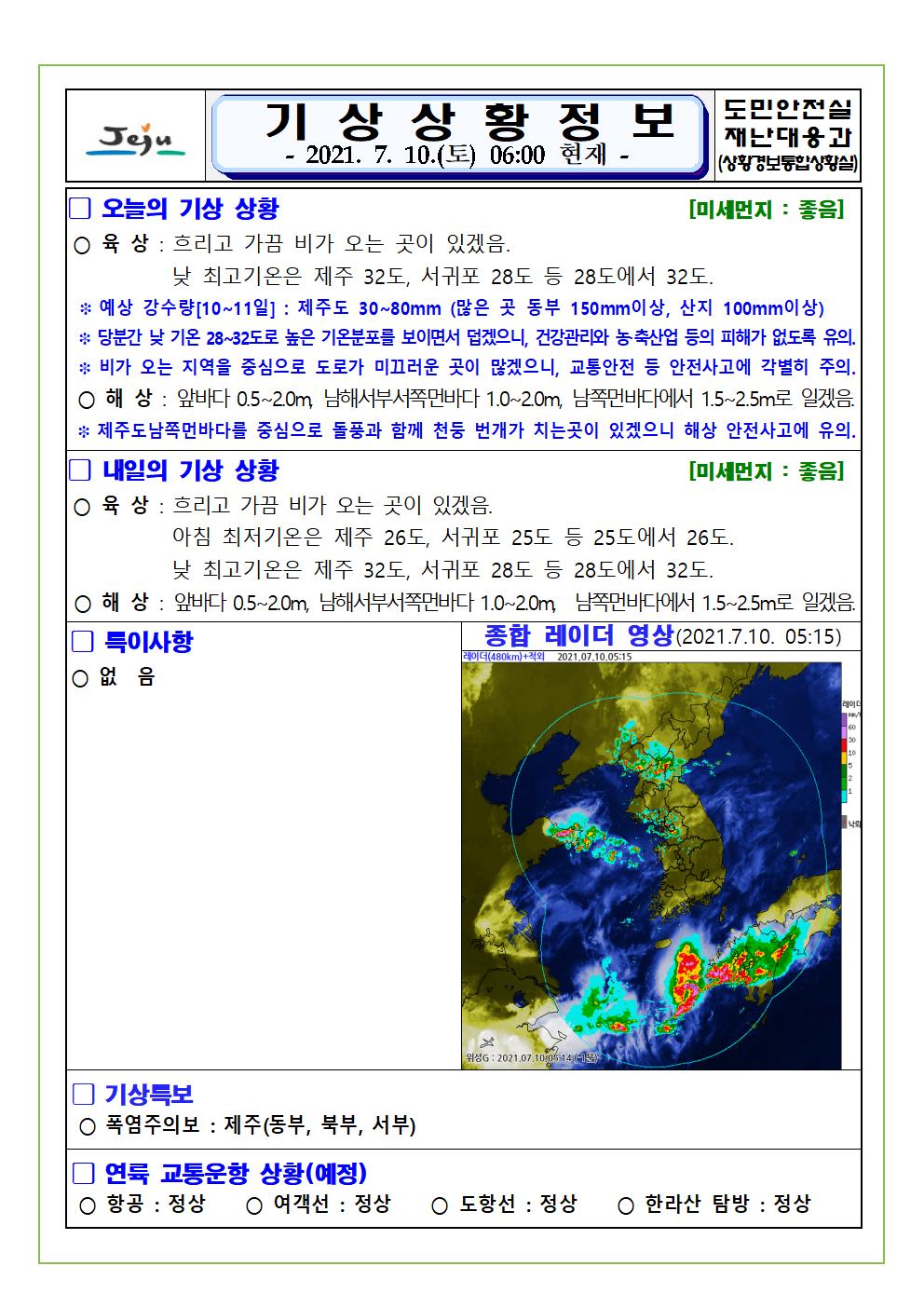 기상상황 2021.7.10. 토요일