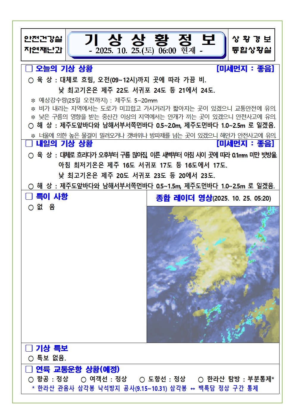 기상상황 2025. 10. 25. 토요일
