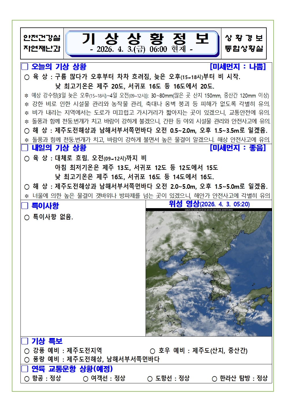 기상상황 2026. 4. 3. 금요일