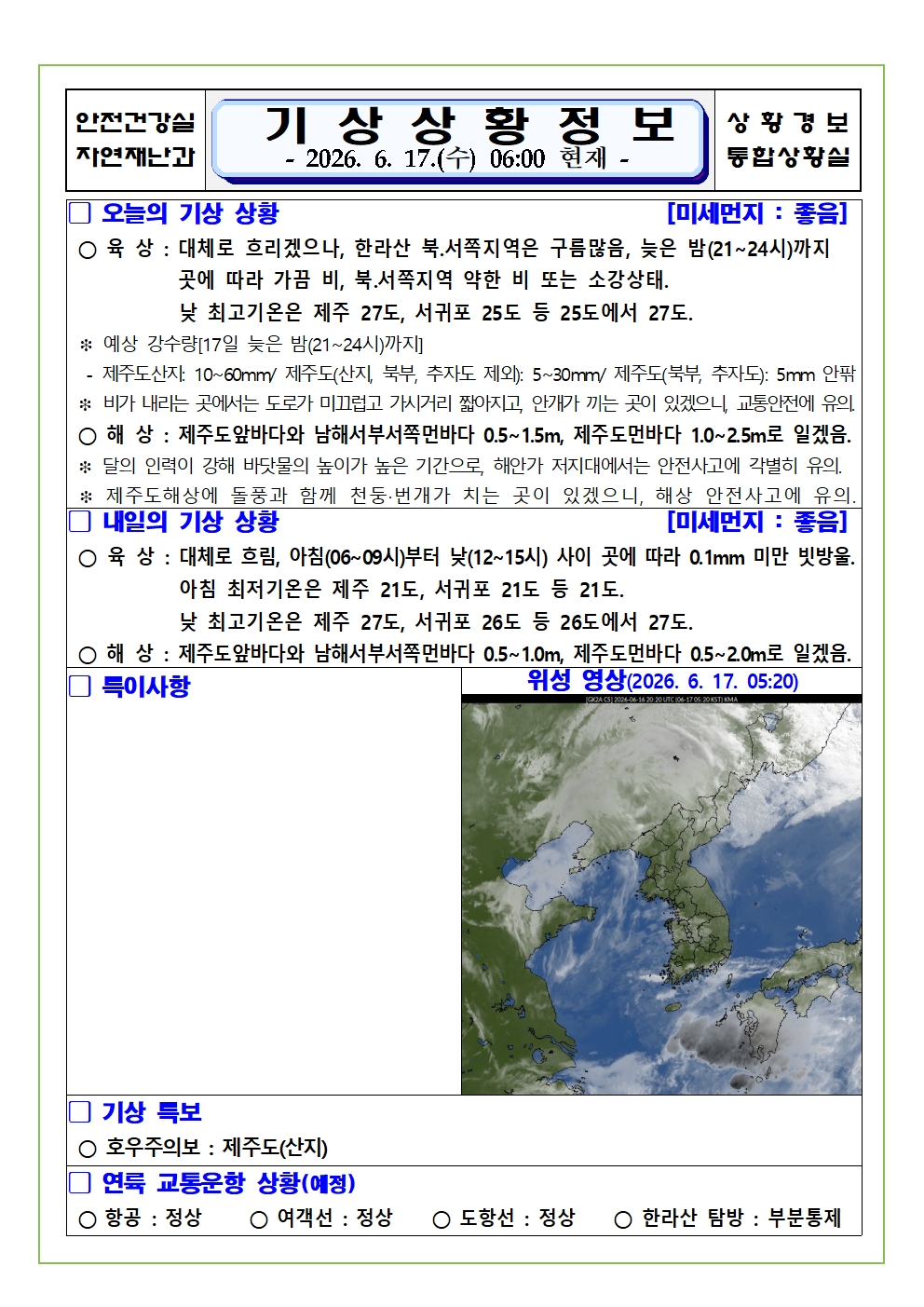기상상황 2026. 6. 17. 수요일