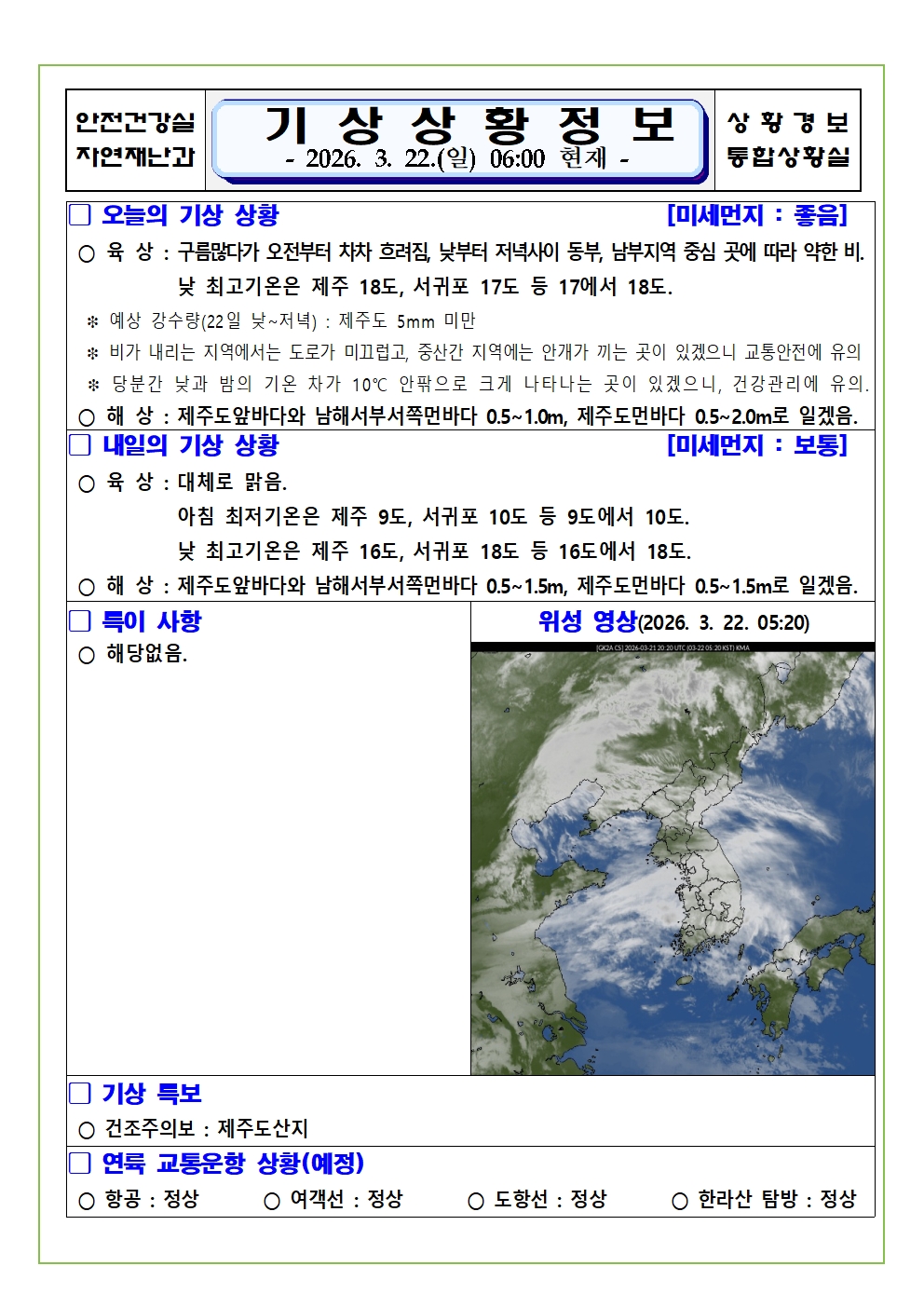 기상상황 2026. 3. 22. 일요일