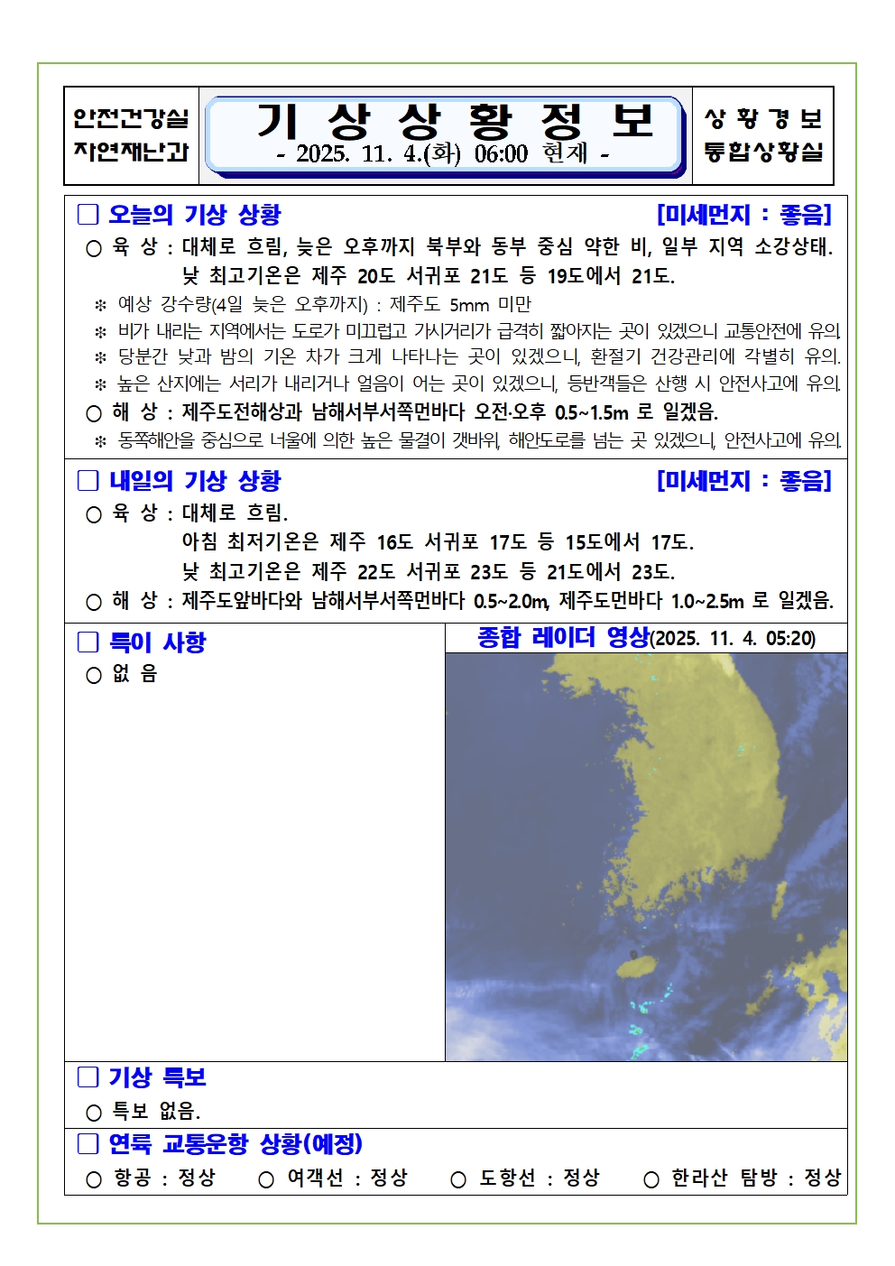 기상상황 2025. 11. 04. 화요일