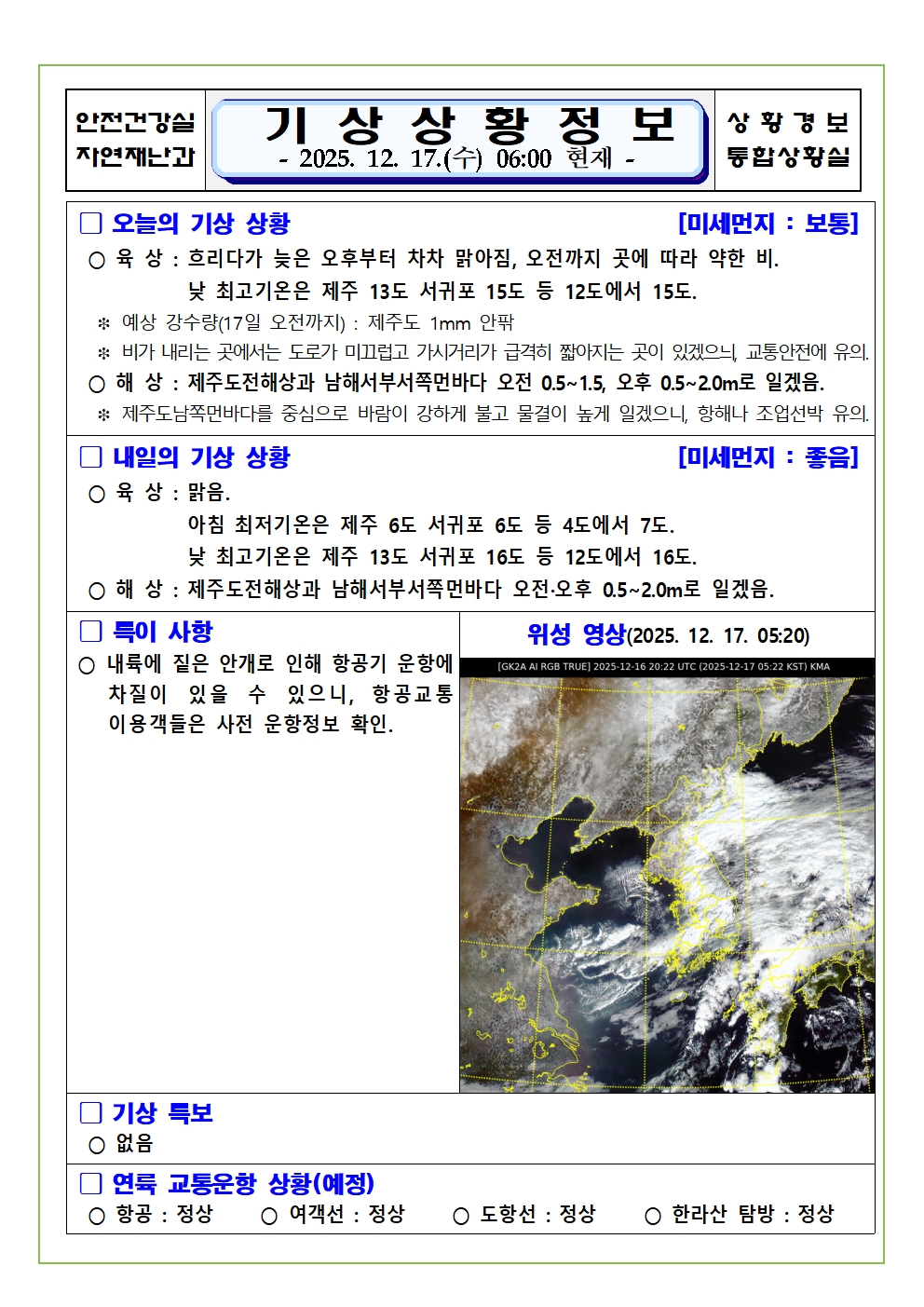 기상상황 2025. 12. 17. 수요일