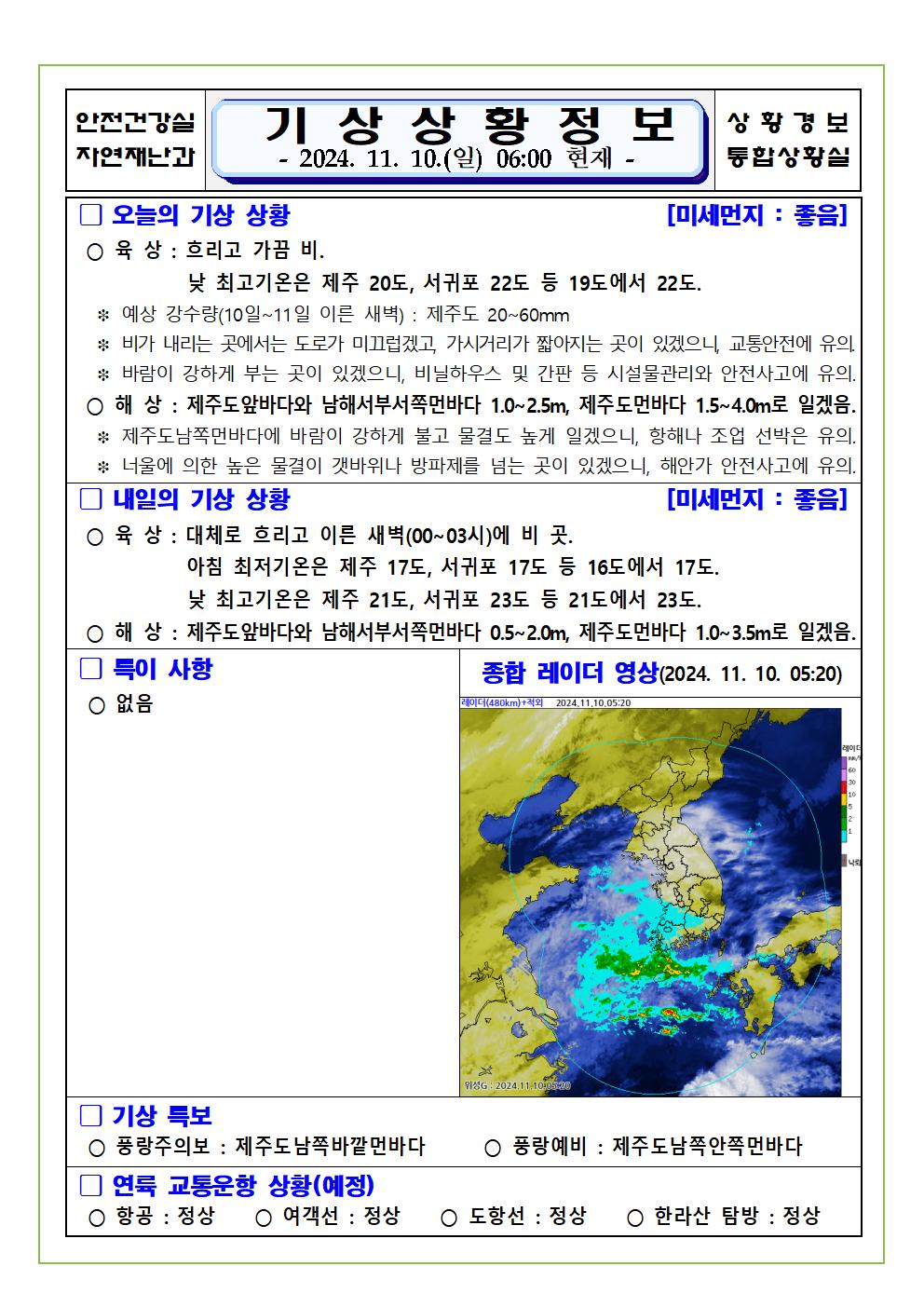 기상상황 2024. 11. 10. 일요일